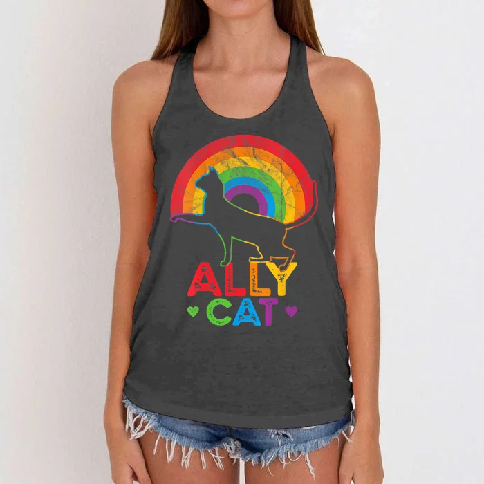 Ally Cat LGBT Pride Ally Cat With Rainbow Women's Knotted Racerback Tank