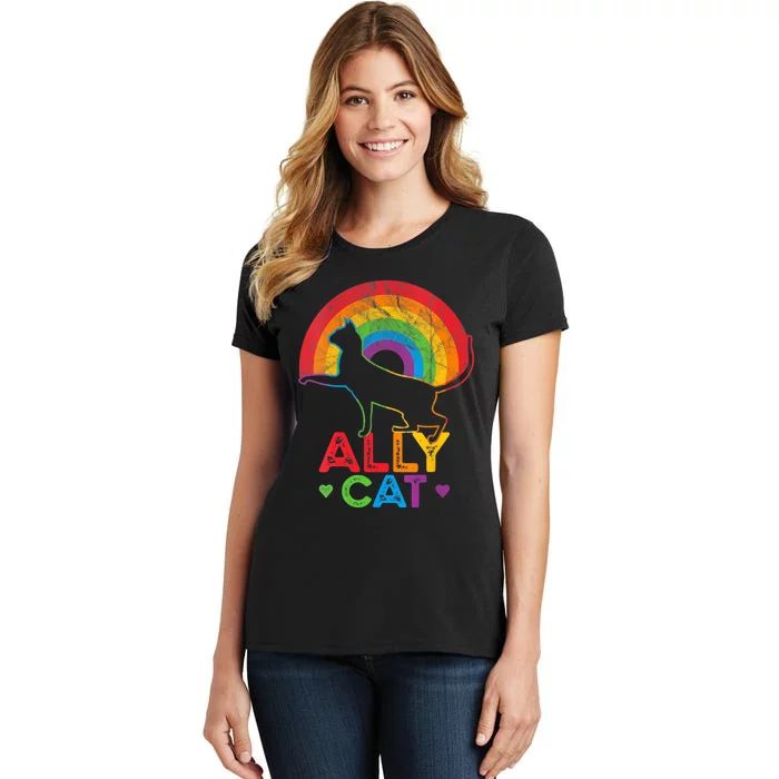 Ally Cat LGBT Pride Ally Cat With Rainbow Women's T-Shirt