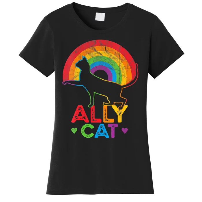 Ally Cat LGBT Pride Ally Cat With Rainbow Women's T-Shirt