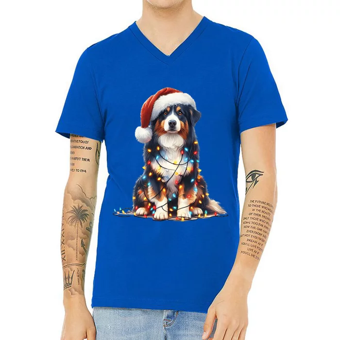 Amazing Christmas Light Santa Ho Dog Australian Shepherd Gift V-Neck T-Shirt