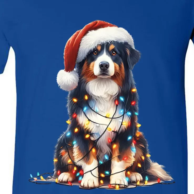 Amazing Christmas Light Santa Ho Dog Australian Shepherd Gift V-Neck T-Shirt