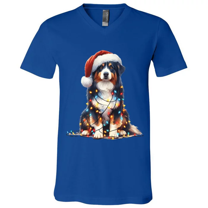 Amazing Christmas Light Santa Ho Dog Australian Shepherd Gift V-Neck T-Shirt