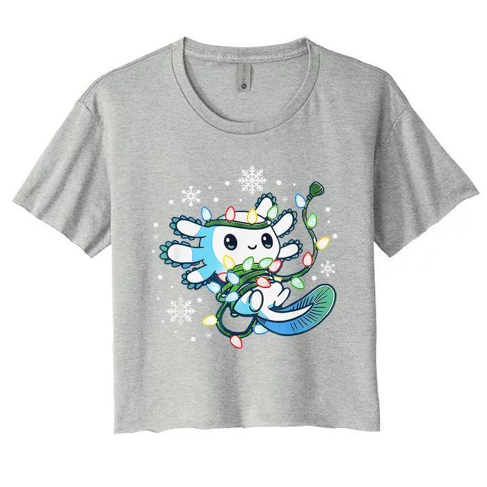 Axolotl Christmas Lights Xmas Tree Pajamas Women's Crop Top Tee