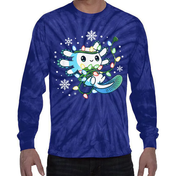 Axolotl Christmas Lights Xmas Tree Pajamas Tie-Dye Long Sleeve Shirt