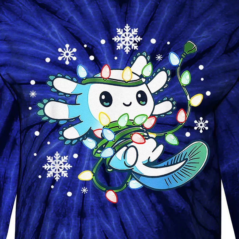 Axolotl Christmas Lights Xmas Tree Pajamas Tie-Dye Long Sleeve Shirt