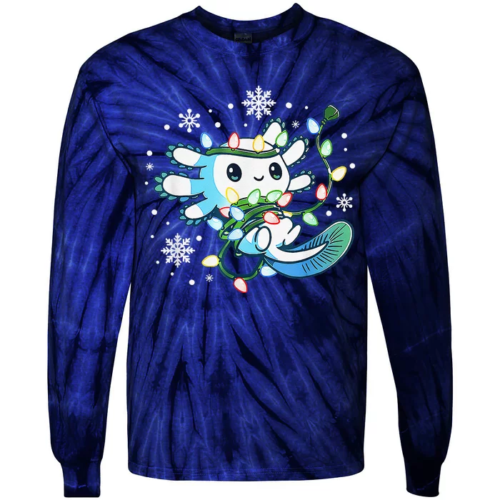 Axolotl Christmas Lights Xmas Tree Pajamas Tie-Dye Long Sleeve Shirt