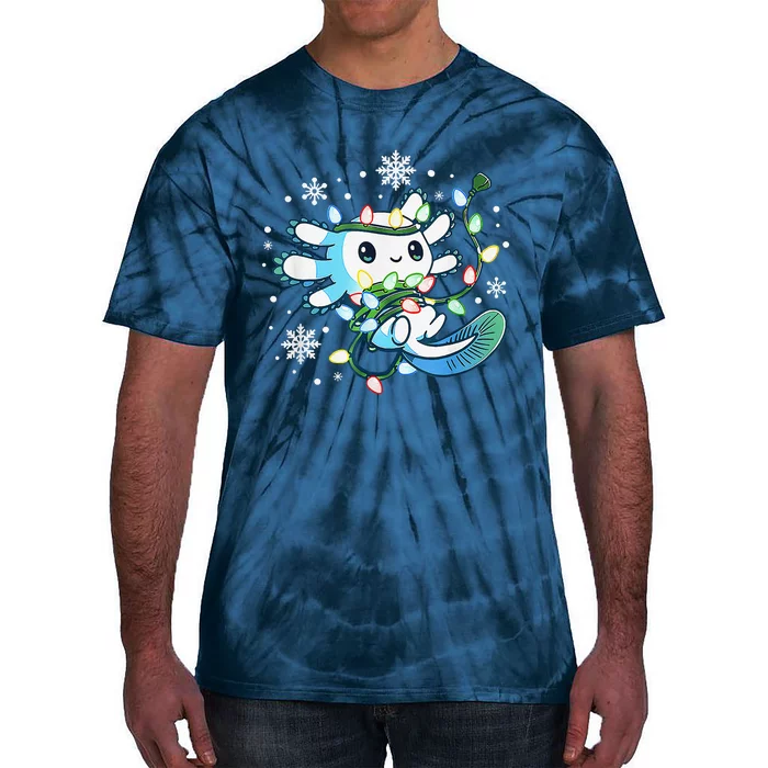 Axolotl Christmas Lights Xmas Tree Pajamas Tie-Dye T-Shirt