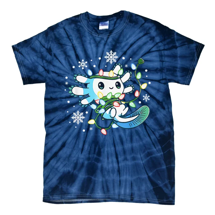 Axolotl Christmas Lights Xmas Tree Pajamas Tie-Dye T-Shirt