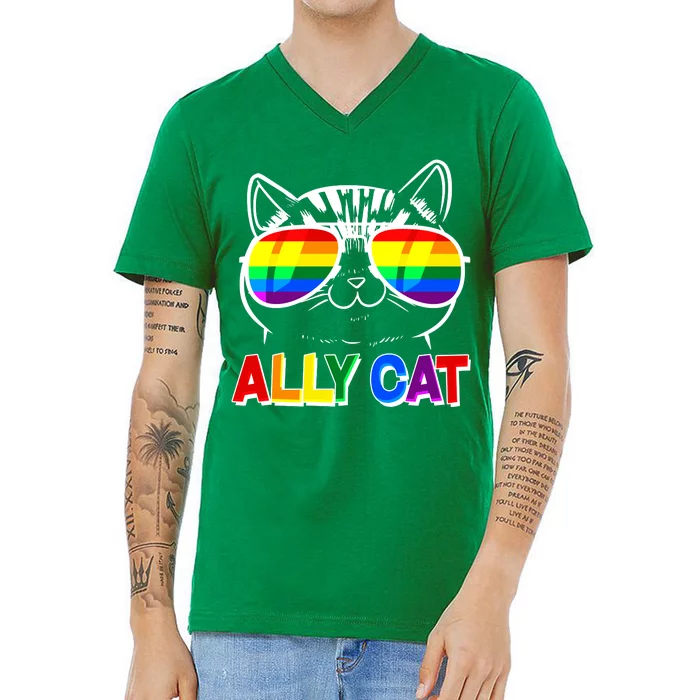 Ally Cat LGBT Pride V-Neck T-Shirt