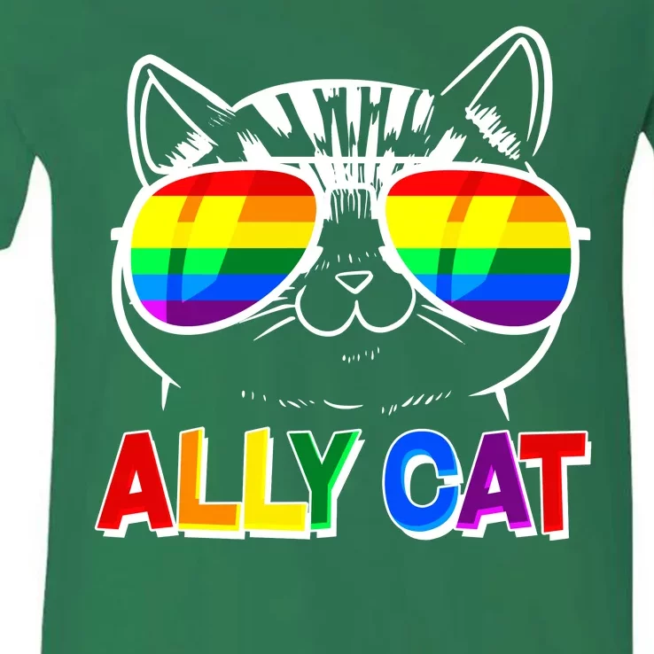 Ally Cat LGBT Pride V-Neck T-Shirt