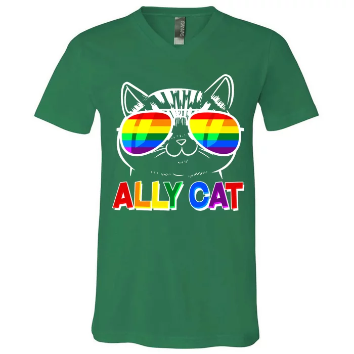 Ally Cat LGBT Pride V-Neck T-Shirt