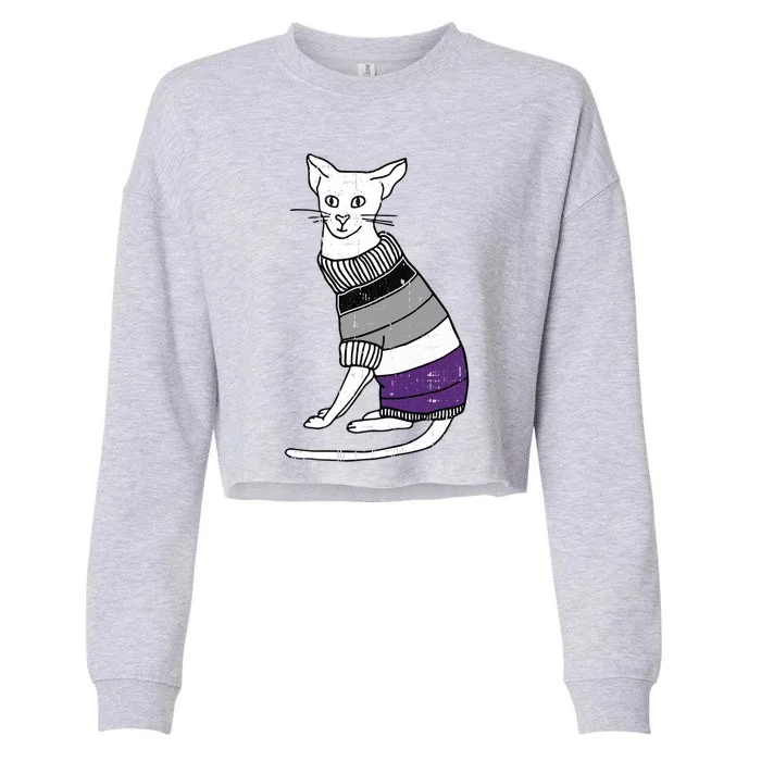 Asexual Cat Lgbtq Pride Cute Kitten Kitty Proud Ally Ace Gift Cropped Pullover Crew