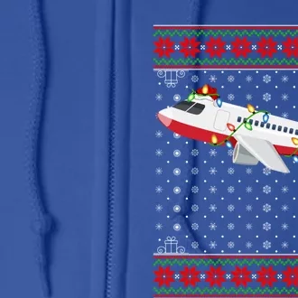 Airplane Christmas Lights Ugly Sweater Santa Airplane Xmas Cute Gift Full Zip Hoodie