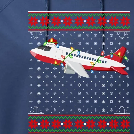 Airplane Christmas Lights Ugly Sweater Santa Airplane Xmas Cute Gift Performance Fleece Hoodie