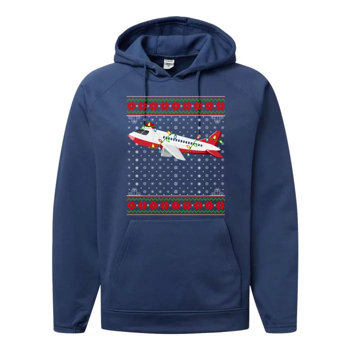 Airplane Christmas Lights Ugly Sweater Santa Airplane Xmas Cute Gift Performance Fleece Hoodie