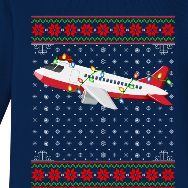 Airplane Christmas Lights Ugly Sweater Santa Airplane Xmas Cute Gift Baby Long Sleeve Bodysuit