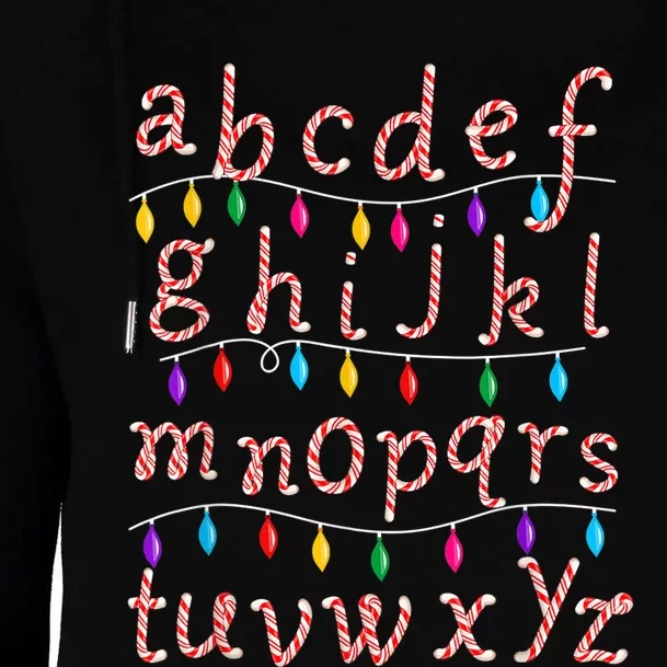 Alphabet Christmas Lights Candy Cane Xmas Teacher School Womens Funnel Neck Pullover Hood