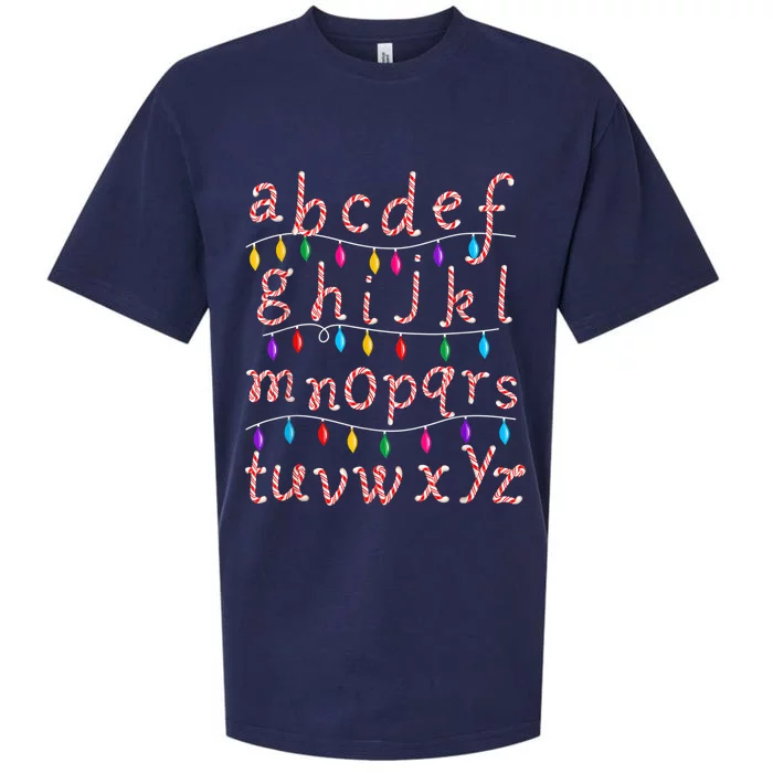 Alphabet Christmas Lights Candy Cane Xmas Teacher School Sueded Cloud Jersey T-Shirt