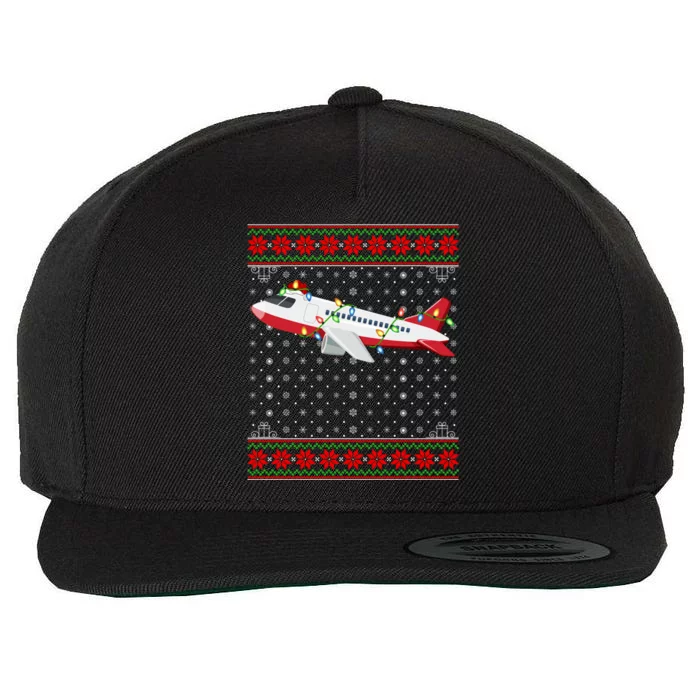 Airplane Christmas Lights Ugly Sweater Santa Airplane Xmas Funny Gift Wool Snapback Cap