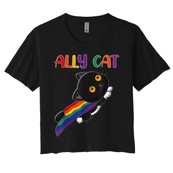 Ally Cat LGBT Gay Rainbow Pride Flag Funny Cat Lover Women's Crop Top Tee