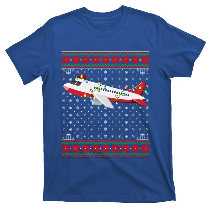 Airplane Christmas Lights Ugly Sweater Santa Airplane Xmas Gift T-Shirt