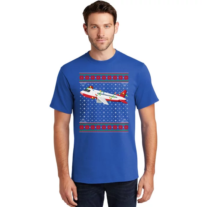 Airplane Christmas Lights Ugly Sweater Santa Airplane Xmas Gift Tall T-Shirt