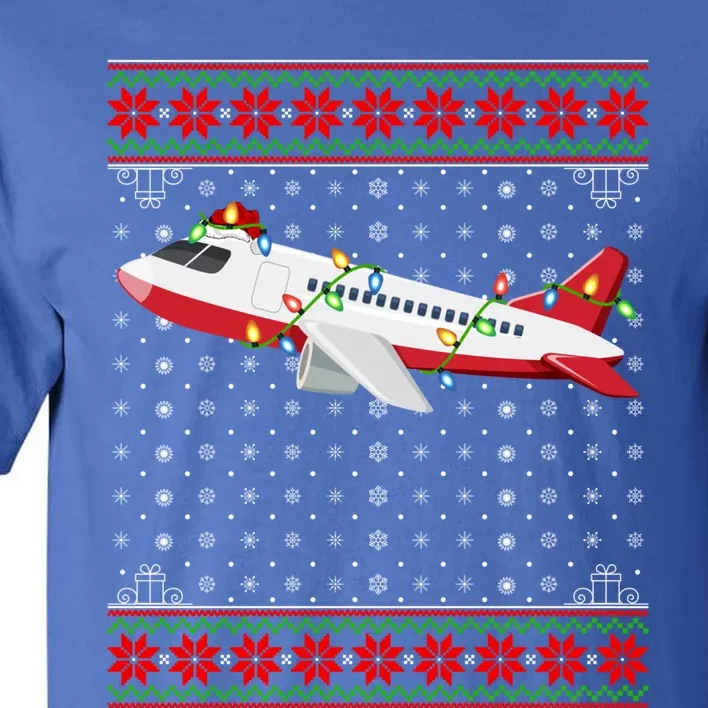 Airplane Christmas Lights Ugly Sweater Santa Airplane Xmas Gift Tall T-Shirt