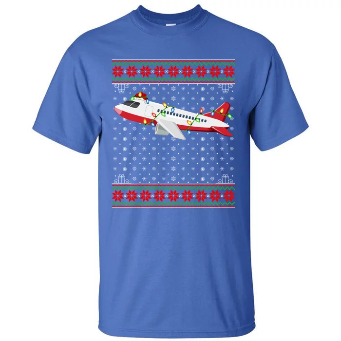 Airplane Christmas Lights Ugly Sweater Santa Airplane Xmas Gift Tall T-Shirt