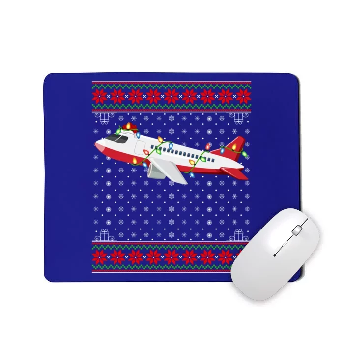 Airplane Christmas Lights Ugly Sweater Santa Airplane Xmas Gift Mousepad