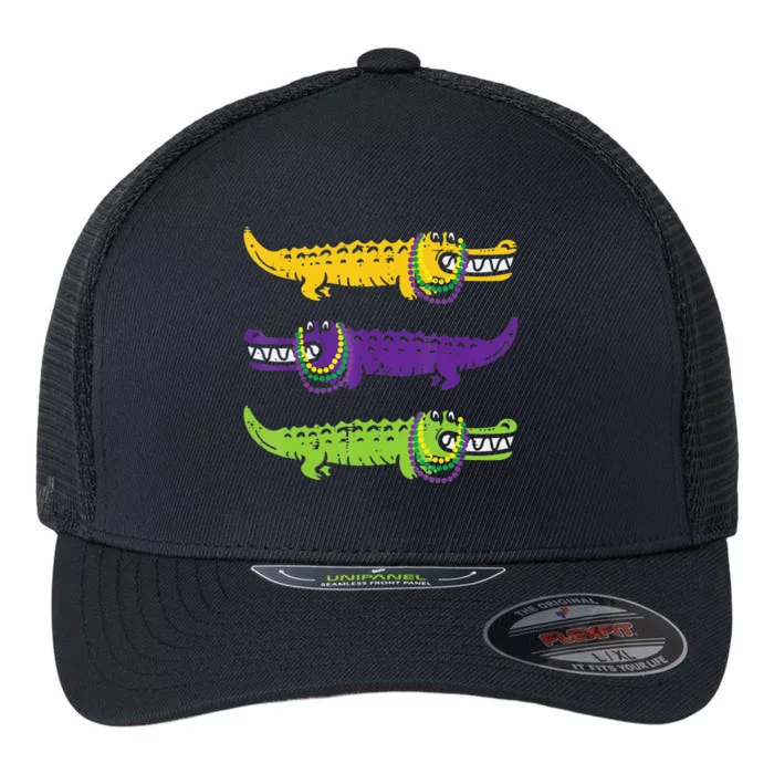 Aligator Crocodiles Louisiana funny Mardi Gras Flexfit Unipanel Trucker Cap