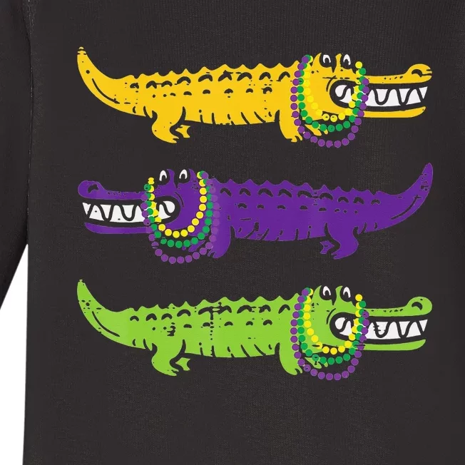 Aligator Crocodiles Louisiana funny Mardi Gras Baby Long Sleeve Bodysuit