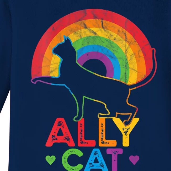 Ally Cat Lgbt Pride Ally Cat With Rainbow Gift Baby Long Sleeve Bodysuit