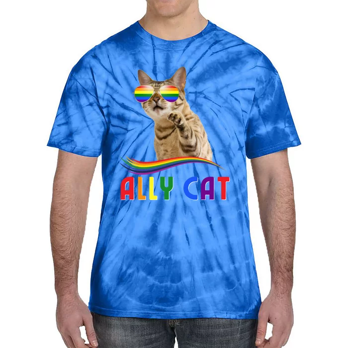 Ally Cat Lgbtq+ Pride Cat With Rainbow Sunglasses Gift Tie-Dye T-Shirt