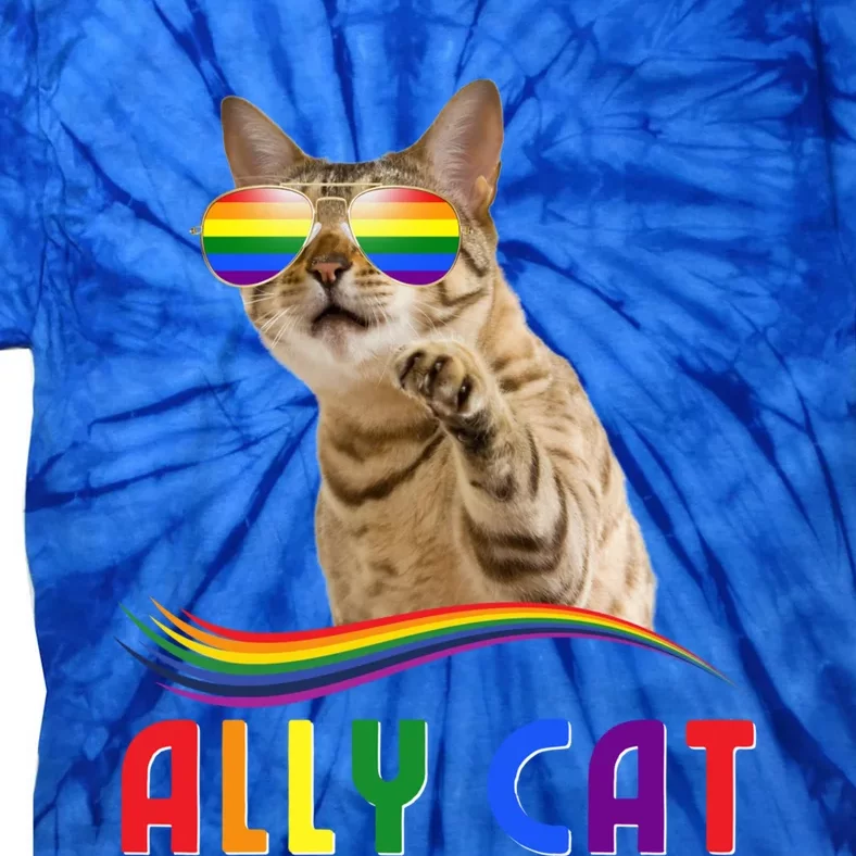 Ally Cat Lgbtq+ Pride Cat With Rainbow Sunglasses Gift Tie-Dye T-Shirt