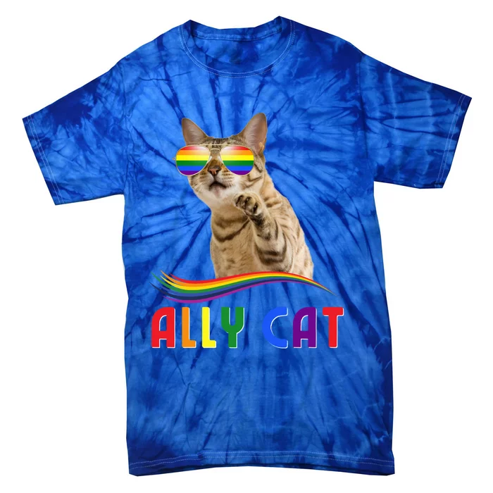 Ally Cat Lgbtq+ Pride Cat With Rainbow Sunglasses Gift Tie-Dye T-Shirt