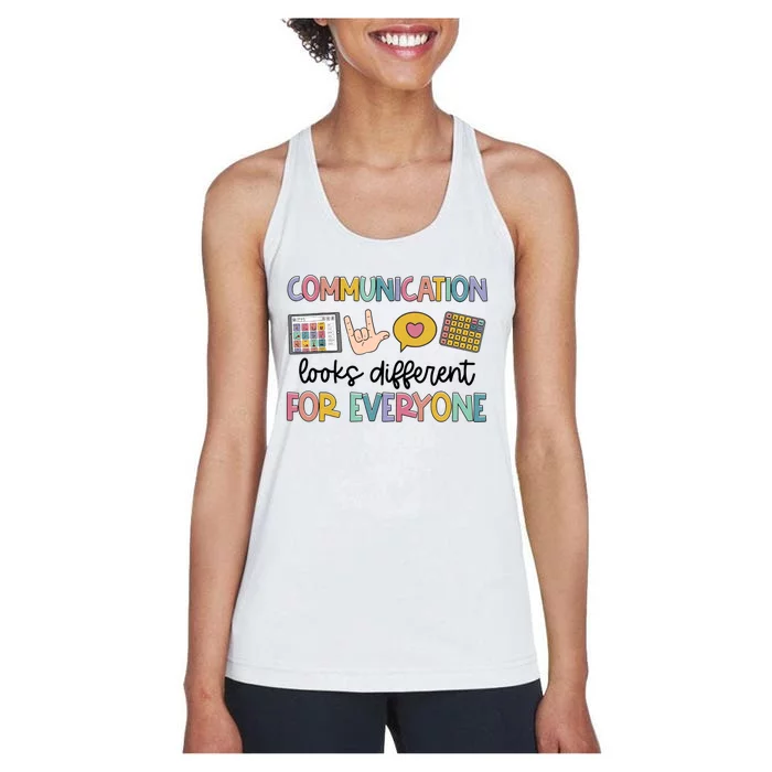 Autism Communication Looks Different For Everyone Women's Racerback Tank