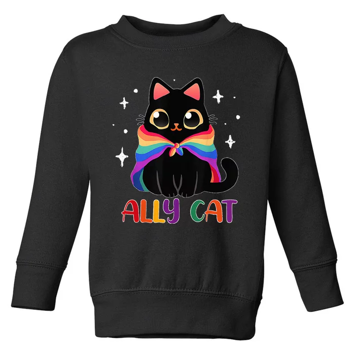 Ally Cat LGBT Gay Rainbow Pride Flag Funny Cat Lover Toddler Sweatshirt