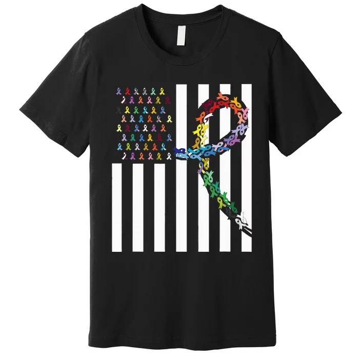 All Cancer Matters Awareness USA Flag All Ribbons Premium T-Shirt