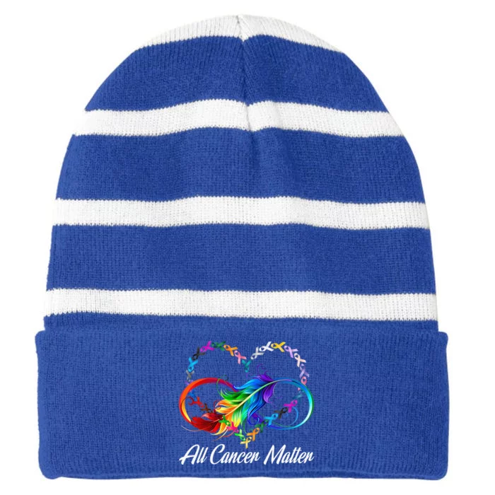 All Cancer Matters Awareness Day Heartbeat Striped Beanie with Solid Band