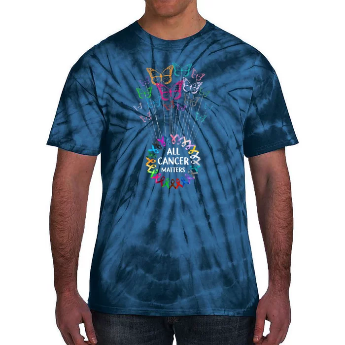 All Cancer Matters Awareness Butterfly All Ribbons Tie-Dye T-Shirt