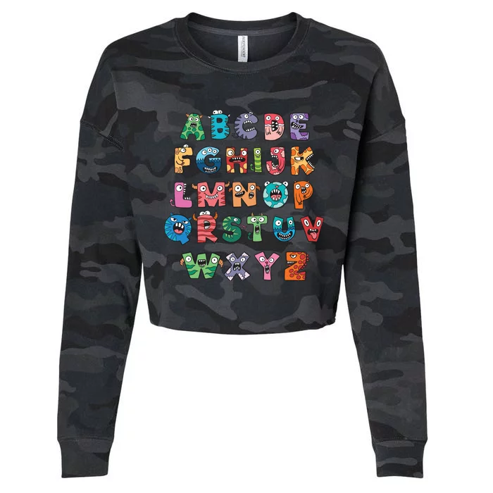 Abc Cute Monster Alphabet Halloween Teacher Costume Cropped Pullover Crew