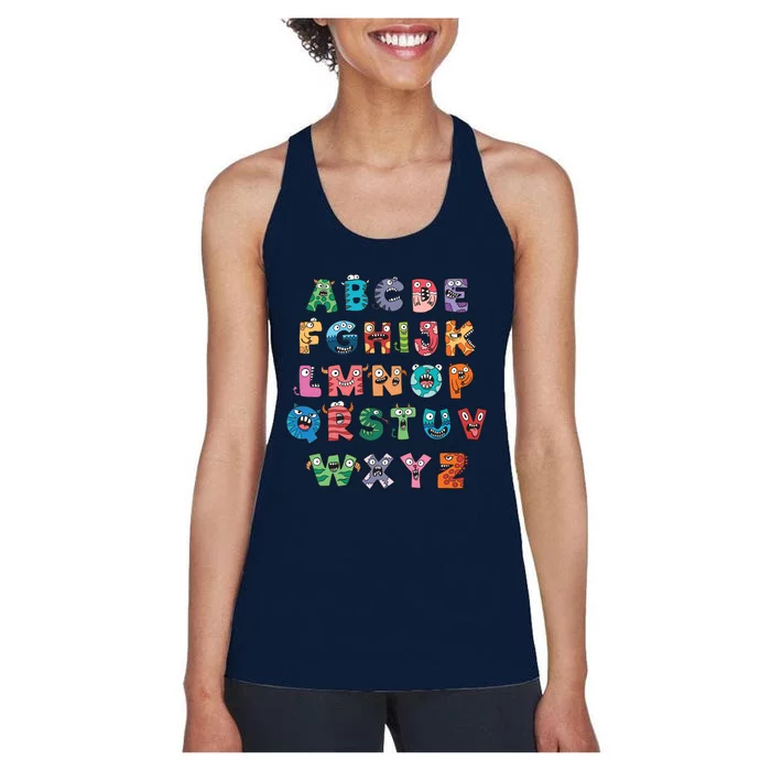 Abc Cute Monster Alphabet Halloween Teacher Costume Women's Racerback Tank