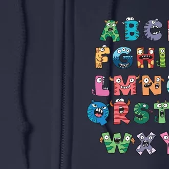 Abc Cute Monster Alphabet Halloween Teacher Costume Full Zip Hoodie