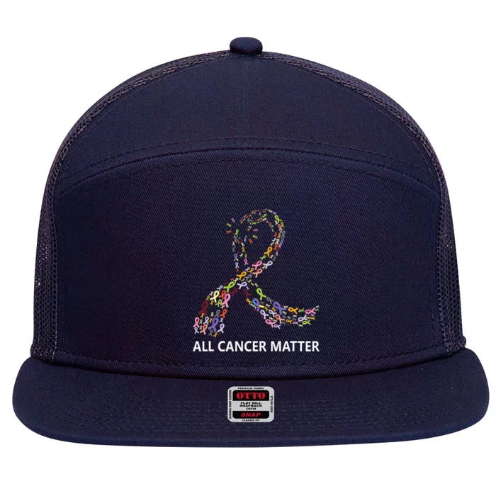 All Cancer Matters Awareness Day Ribbon Quote 7 Panel Mesh Trucker Snapback Hat