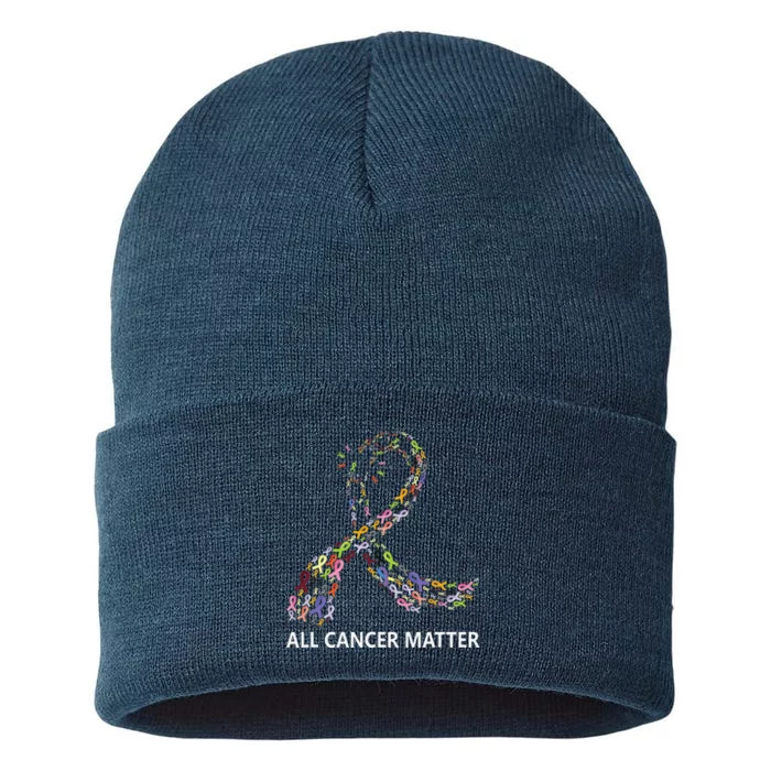 All Cancer Matters Awareness Day Ribbon Quote Sustainable Knit Beanie