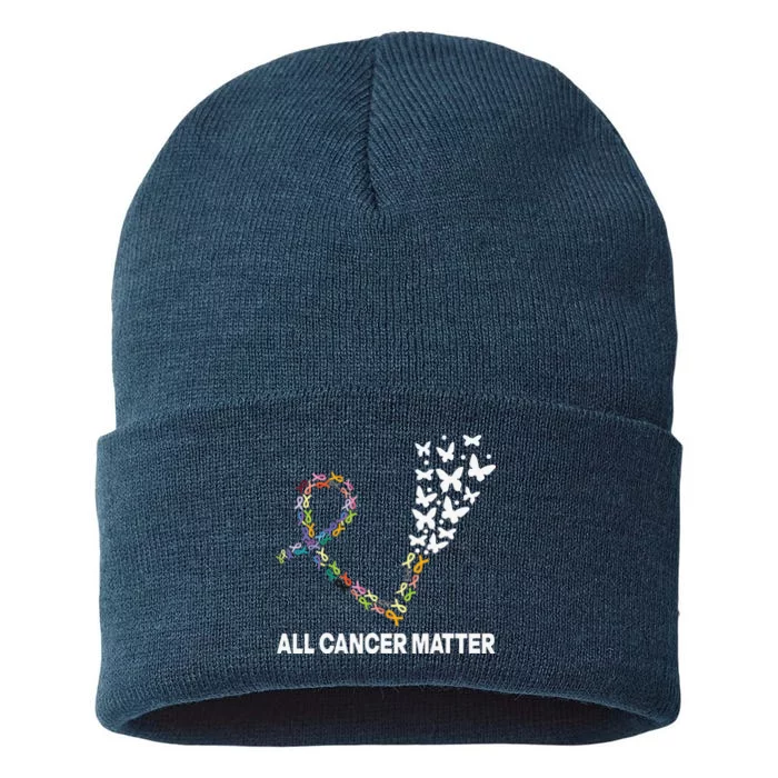 All Cancer Matters Awareness Day Ribbon Quote Sustainable Knit Beanie