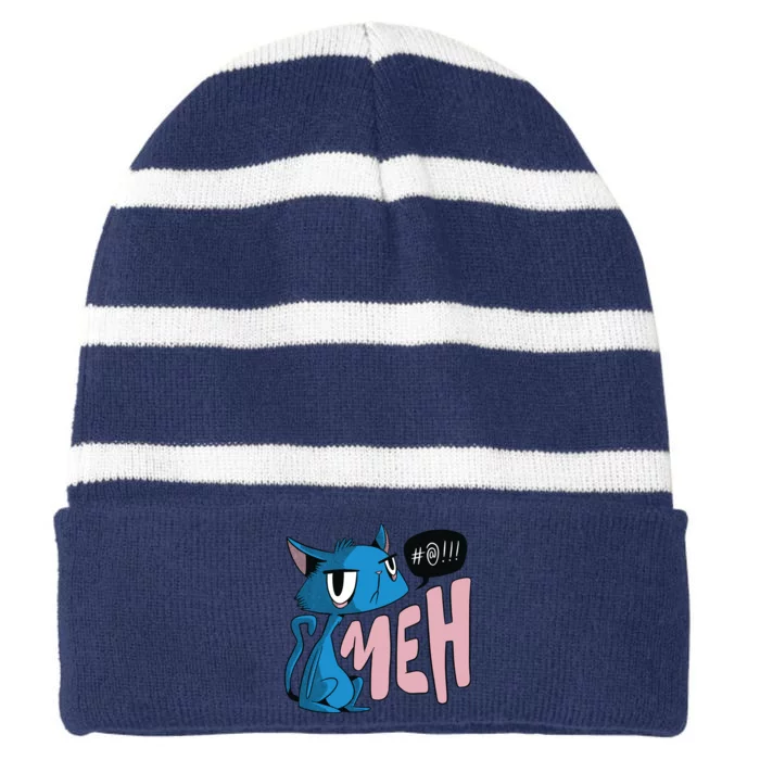 Annoyed Cat Meh Striped Beanie with Solid Band