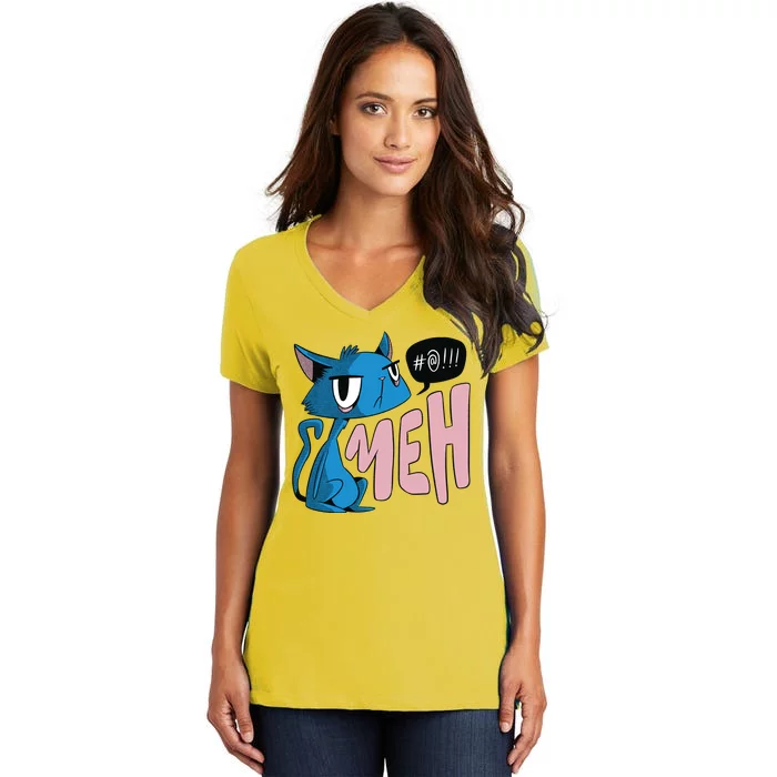 Annoyed Cat Meh Women's V-Neck T-Shirt