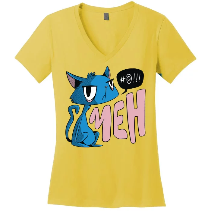 Annoyed Cat Meh Women's V-Neck T-Shirt