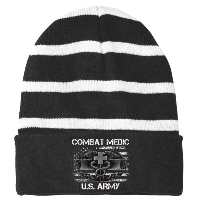 Army Combat Medic Veteran Gift For U.S A.R.M.Y. Striped Beanie with Solid Band